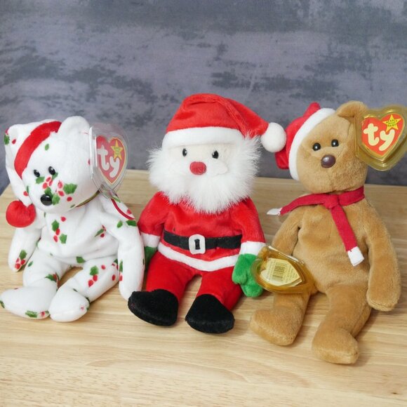 Beanie Babies Christmas Lot of 3 1997 Teddy, Santa, 1998 Holiday Teddy - Picture 1 of 5